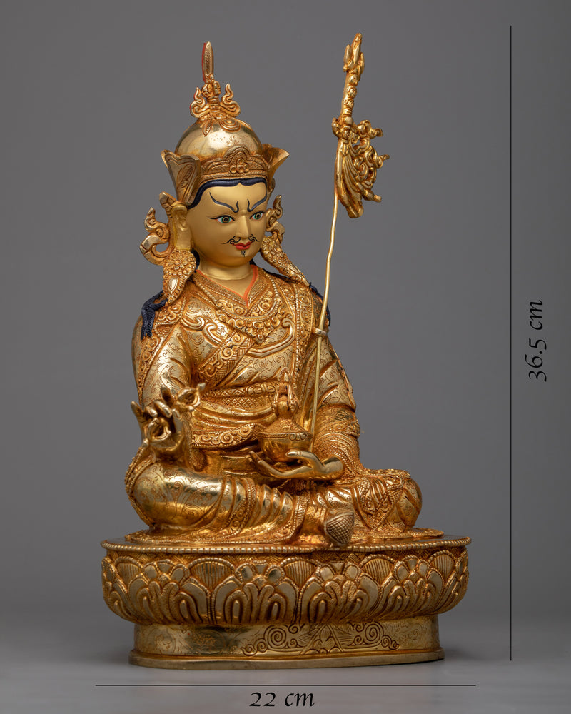 Born from Lotus Guru Rinpoche Statue | Exquisite 24k Gold Gilded Copper Masterpiece