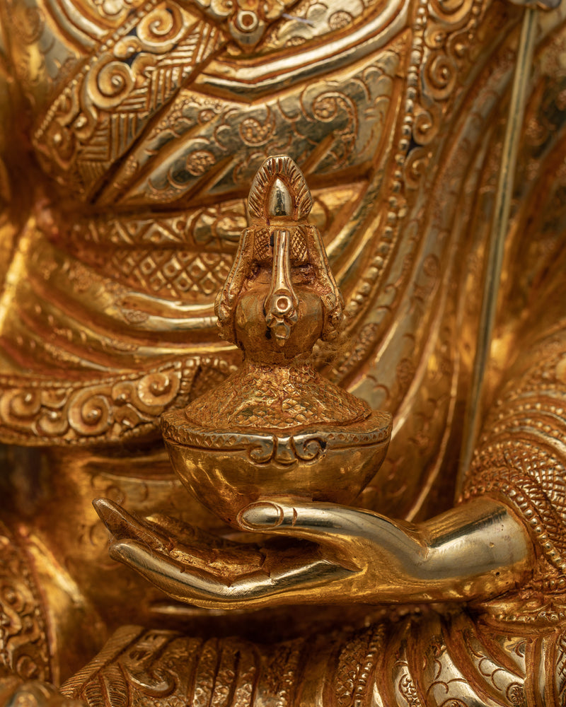 Born from Lotus Guru Rinpoche Statue | Exquisite 24k Gold Gilded Copper Masterpiece