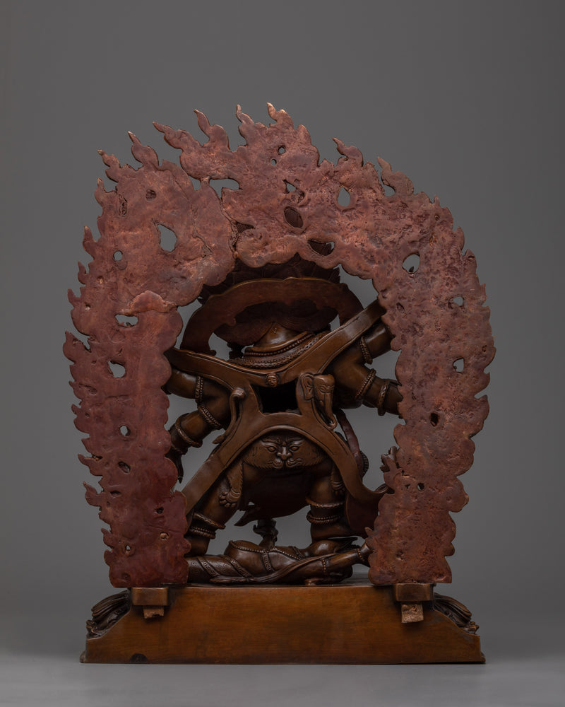 Six-Armed Mahakala Oxidized Copper Statue | Power Personified in Copper Sculpture