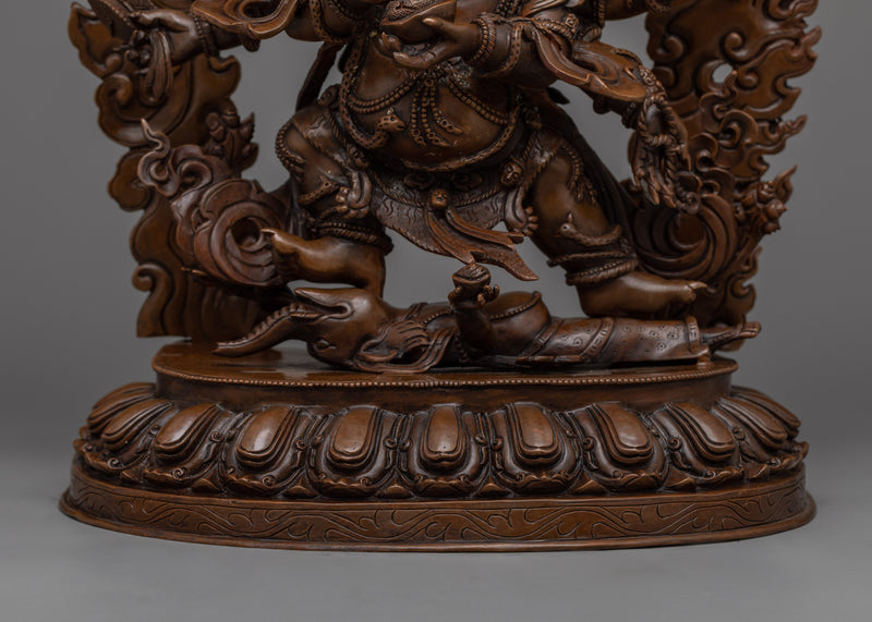 Six-Armed Mahakala Oxidized Copper Statue | Power Personified in Copper Sculpture