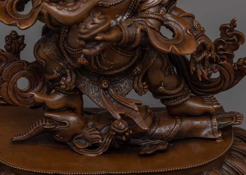 Six-Armed Mahakala Oxidized Copper Statue | Power Personified in Copper Sculpture