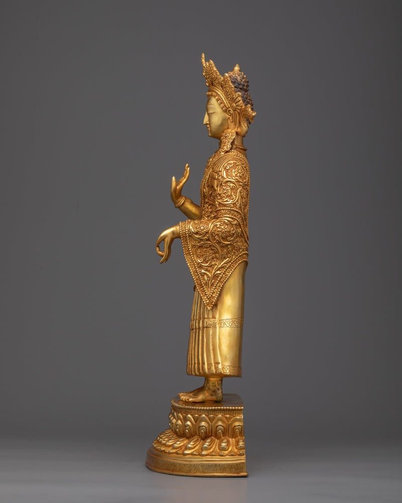 Stately Dipankara Buddha Statue | Gold-Gilded Copper Sculpture