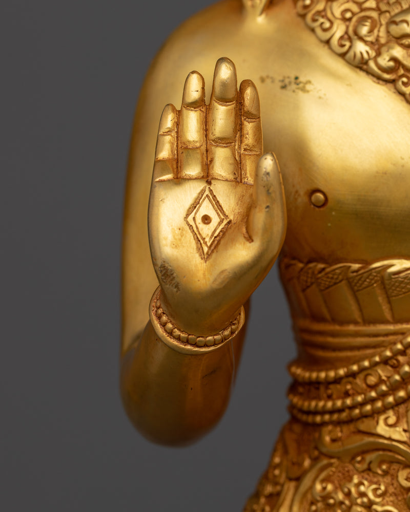 Stately Dipankara Buddha Statue | Gold-Gilded Copper Sculpture