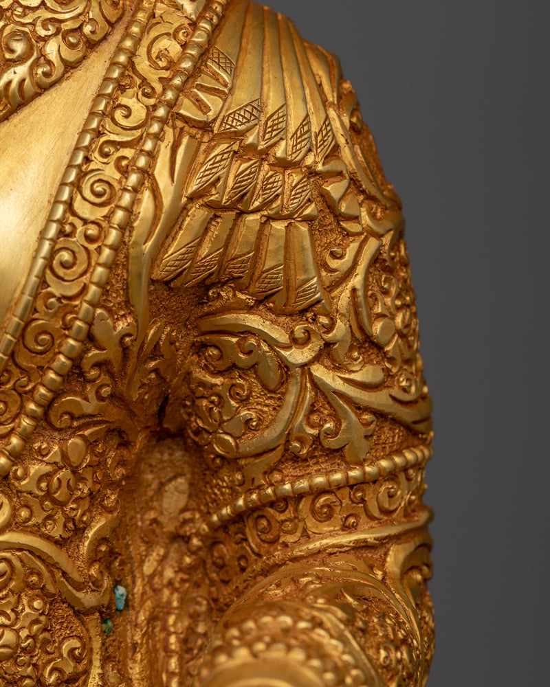 Stately Dipankara Buddha Statue | Gold-Gilded Copper Sculpture