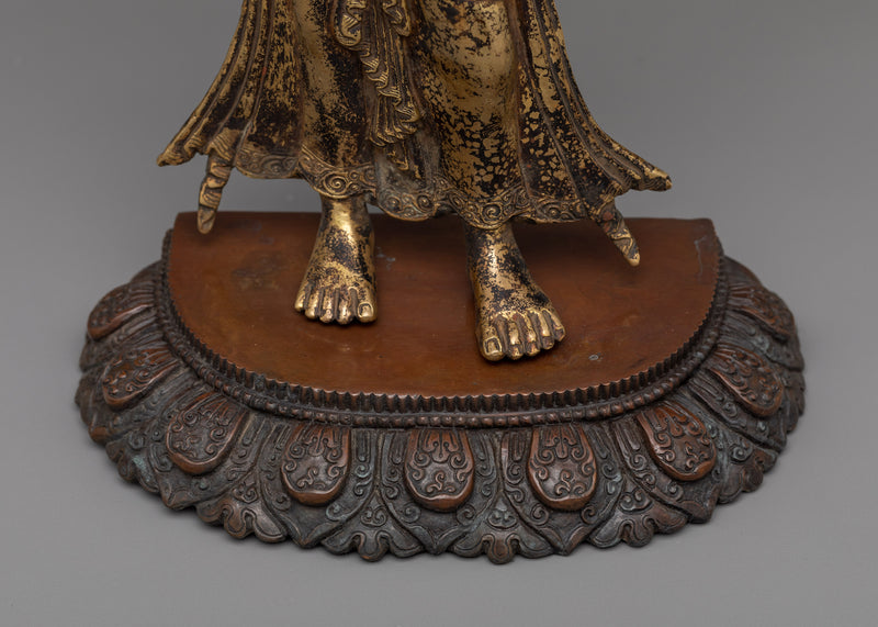 Standing Chenrezig Sculpture | Gold-Gilded and Antique Finished