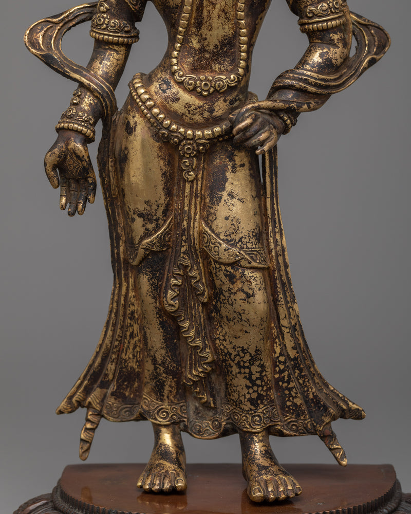 Standing Chenrezig Sculpture | Gold-Gilded and Antique Finished