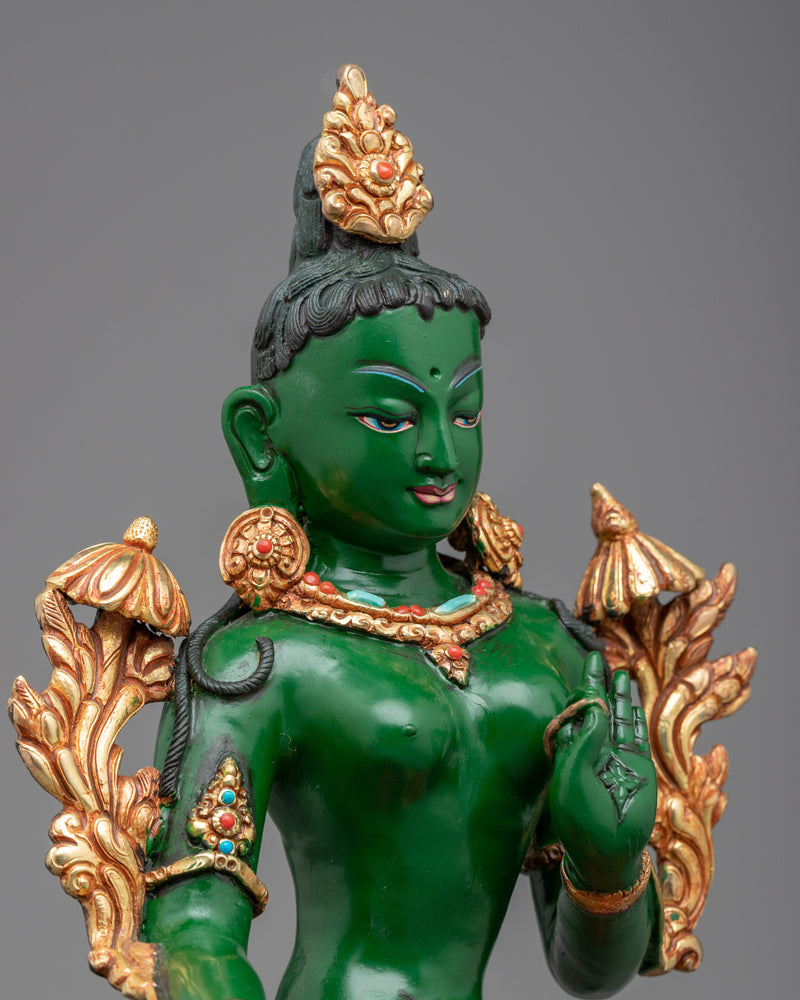 Discover Tranquility with Handcrafted Green Tara Puja Statue | Buddhist Copper Sculpture