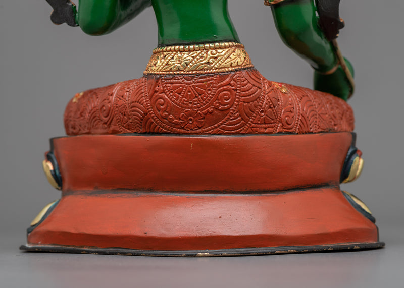 Discover Tranquility with Handcrafted Green Tara Puja Statue | Buddhist Copper Sculpture