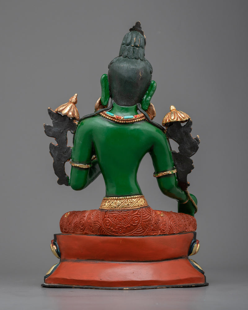 Discover Tranquility with Handcrafted Green Tara Puja Statue | Buddhist Copper Sculpture