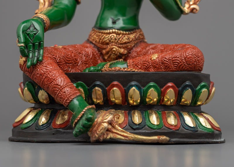 Discover Tranquility with Handcrafted Green Tara Puja Statue | Buddhist Copper Sculpture