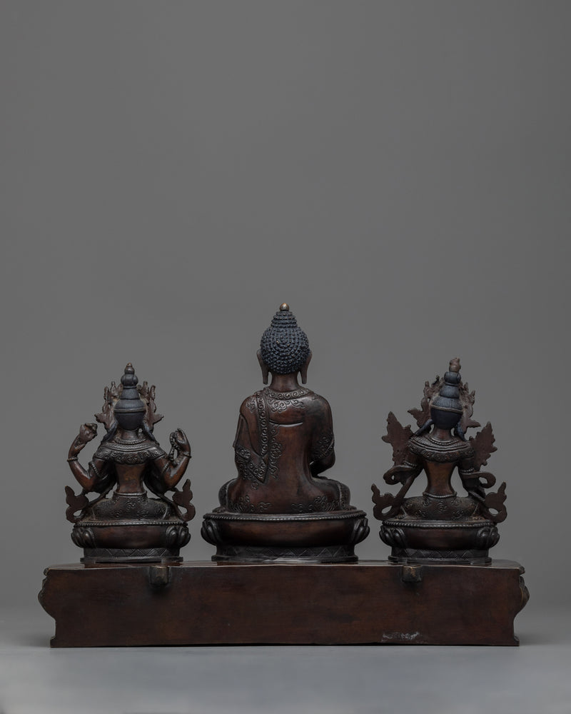 Amitabha, Green Tara, and Chenrezig Statue | Embrace the Power of Three Deity