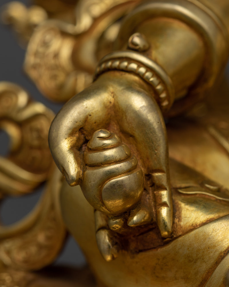 Tibetan Yellow Dzambhala Mantra Statue | Gold Gilded Elegance