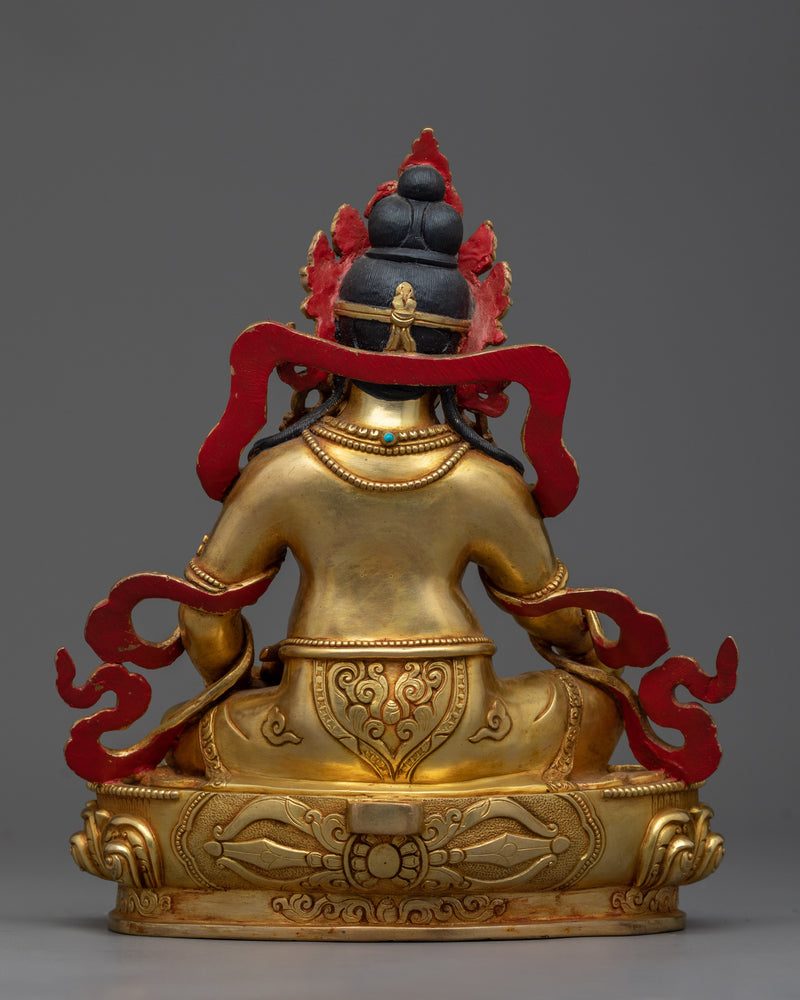 Tibetan Yellow Dzambhala Mantra Statue | Gold Gilded Elegance