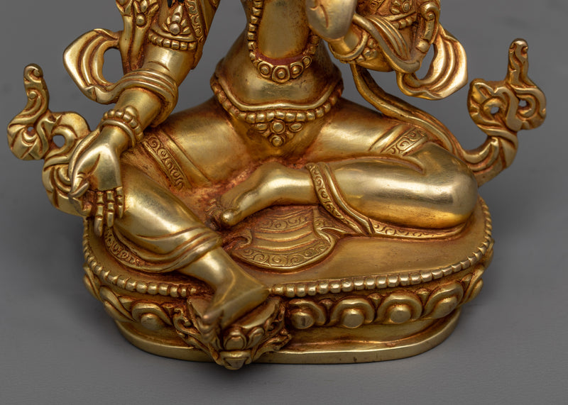 Graceful Green Tara Tibetan Statue | Meticulously Crafted with Gold Gilded Copper