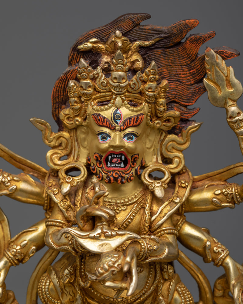 6-Armed Buddha Mahakala Statue | Golden Glory of Tibetan Craftsmanship