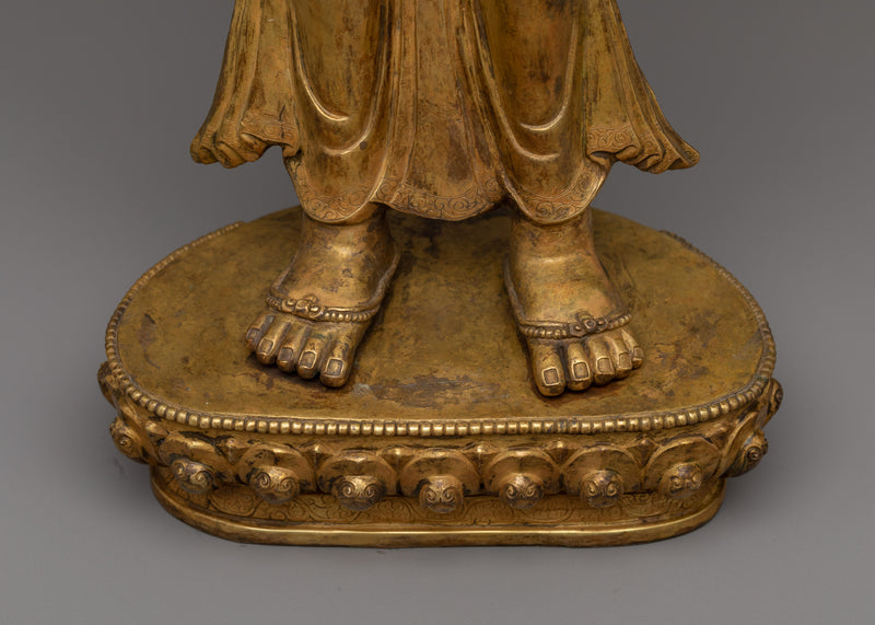 Standing Green Tara Statue | A Harmony of Antique Finish and Gold Gilding