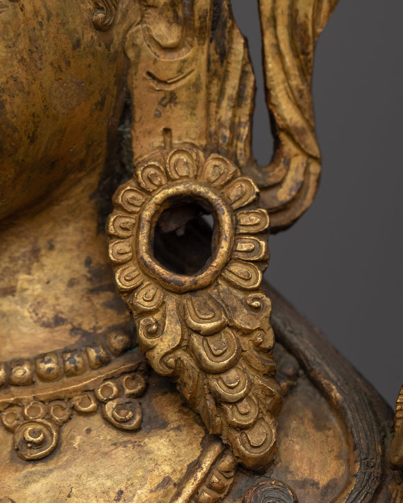 Standing Green Tara Statue | A Harmony of Antique Finish and Gold Gilding