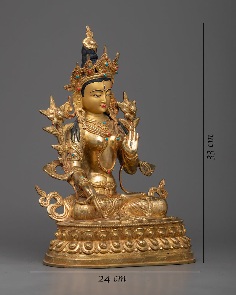 White Tara 12.9 Inches Statue | Handmade in Traditional Himalayan Art