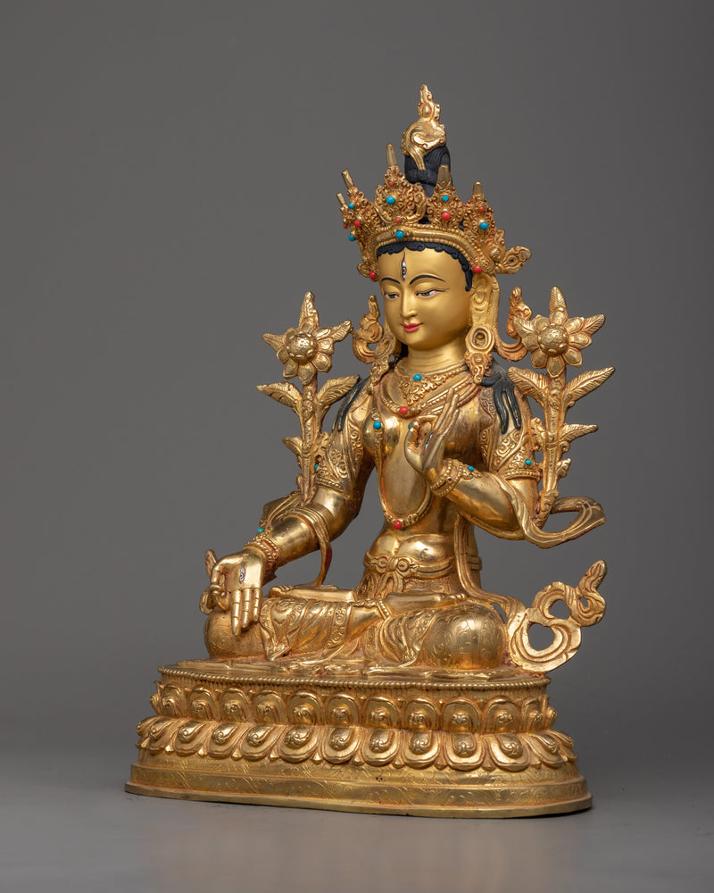 White Tara 12.9 Inches Statue | Handmade in Traditional Himalayan Art