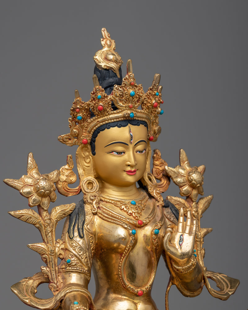 White Tara 12.9 Inches Statue | Handmade in Traditional Himalayan Art