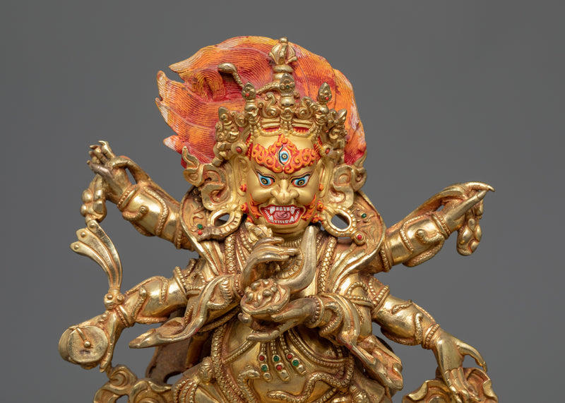 Handcrafted Six Armed Mahakala Copper Figurine | Divine Protector