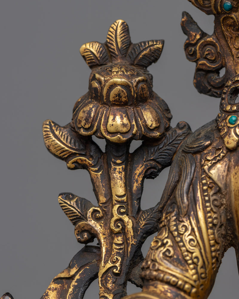 Antique-Finished Green Tara Statue in 24K Gold | Emblem of Active Compassion