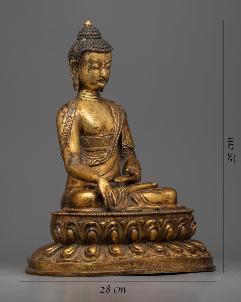 13.7" Antique Shakyamuni Buddha Statue | Handmade in Nepal