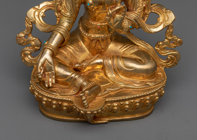 Green Tara Statue in Gold | Enlightened Female Buddha