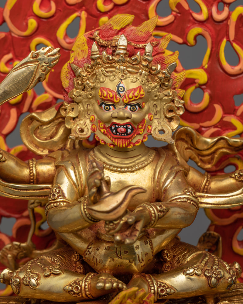 Four Armed Mahakala Mantra Statue | 24k Gold Gilded Artwork