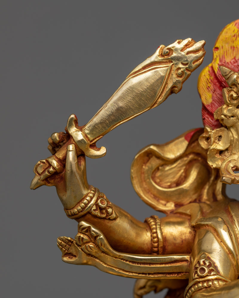 Four Armed Mahakala Mantra Statue | 24k Gold Gilded Artwork