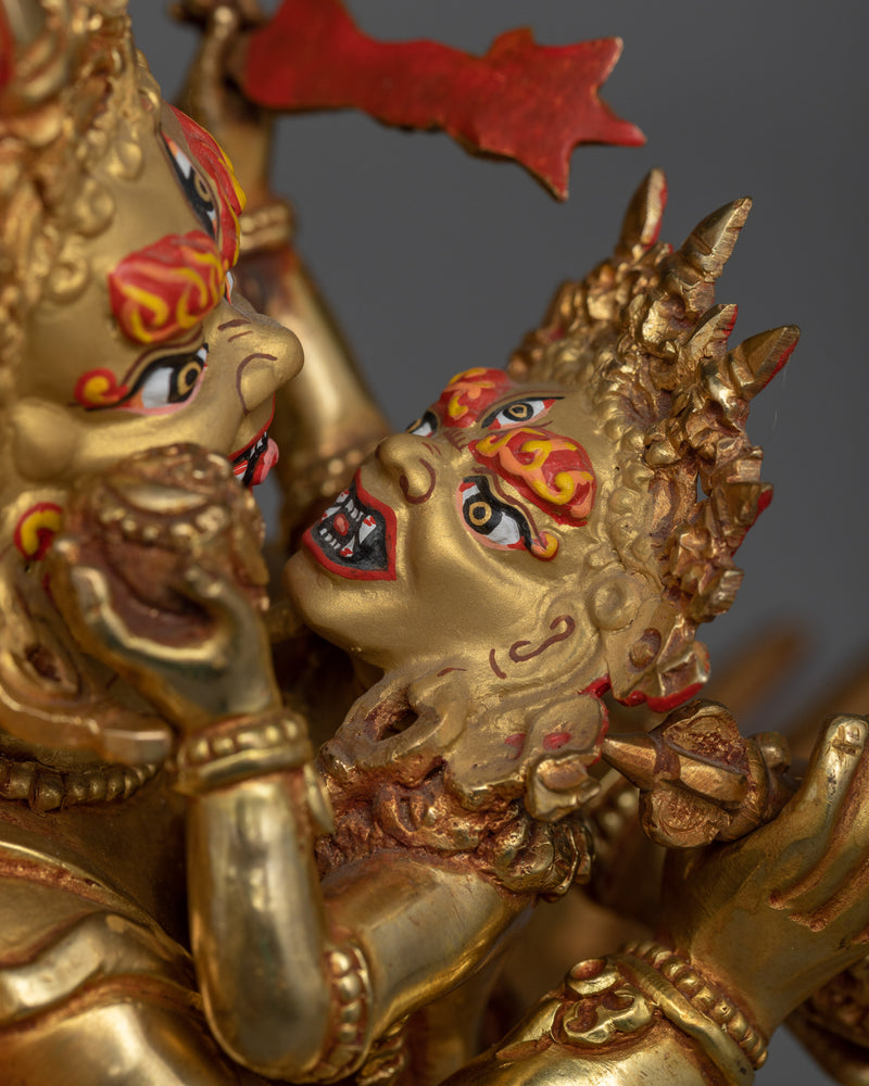 Four Armed Mahakala Mantra Statue | 24k Gold Gilded Artwork