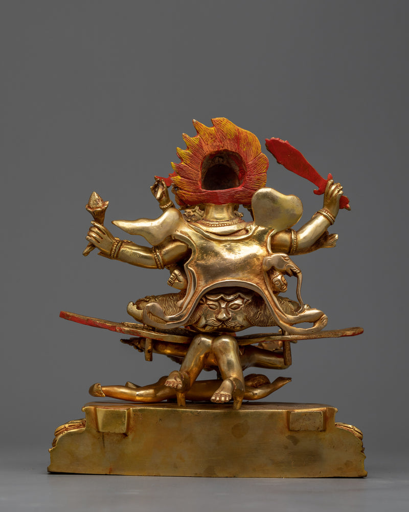 Four Armed Mahakala Mantra Statue | 24k Gold Gilded Artwork