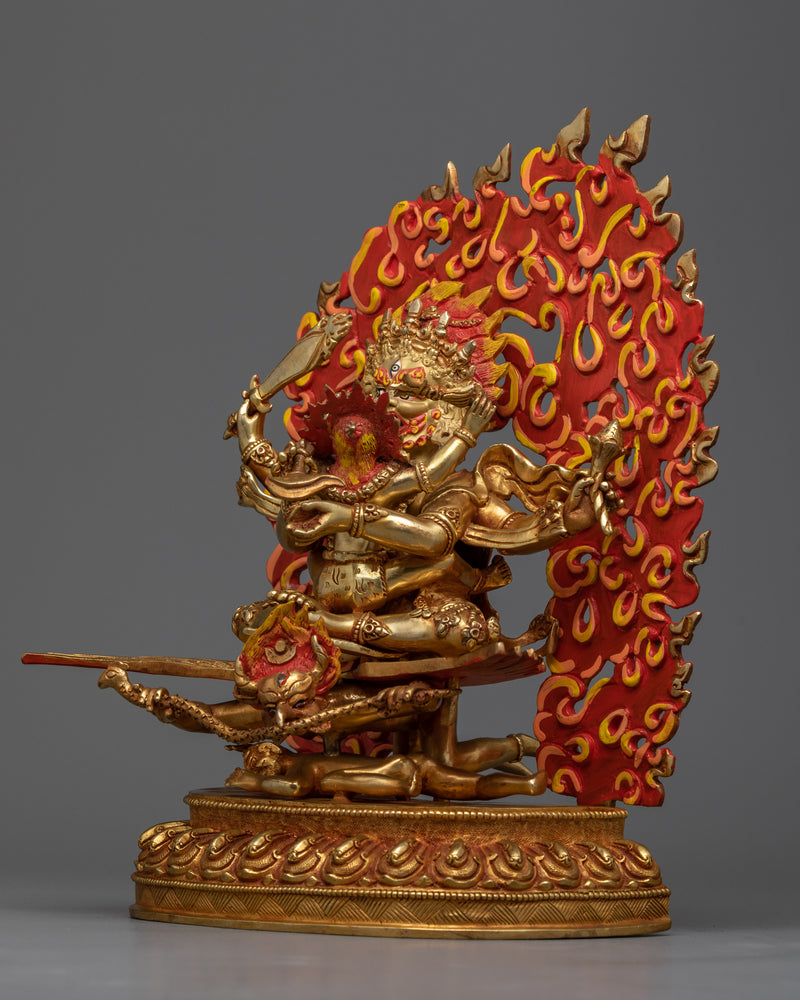 Four Armed Mahakala Mantra Statue | 24k Gold Gilded Artwork