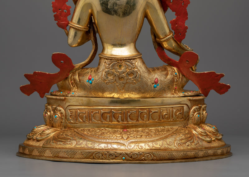 Green Tara Female Buddha Sculpture | 15.3 Inches Statue of Compassionate Goddess