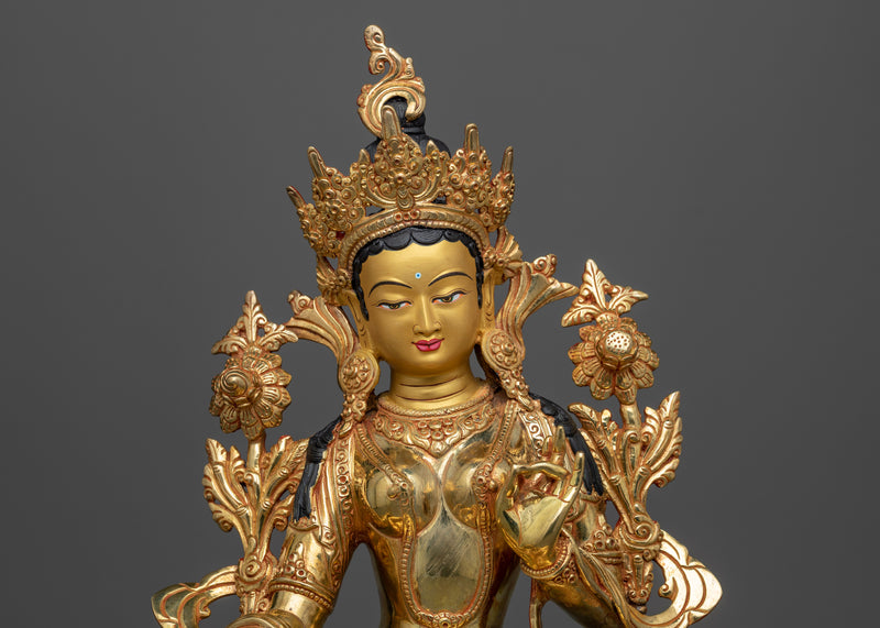 Green Tara Handmade Statue | 14.9 Inch in Height Female Buddha Art