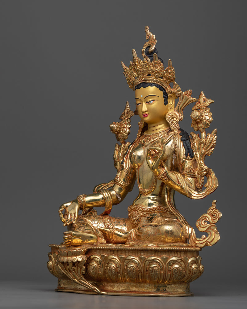 Green Tara Handmade Statue | 14.9 Inch in Height Female Buddha Art