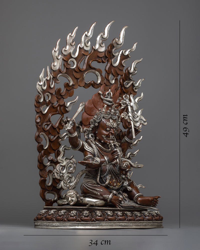 Silver Plated Four Armed Mahakala Statue 