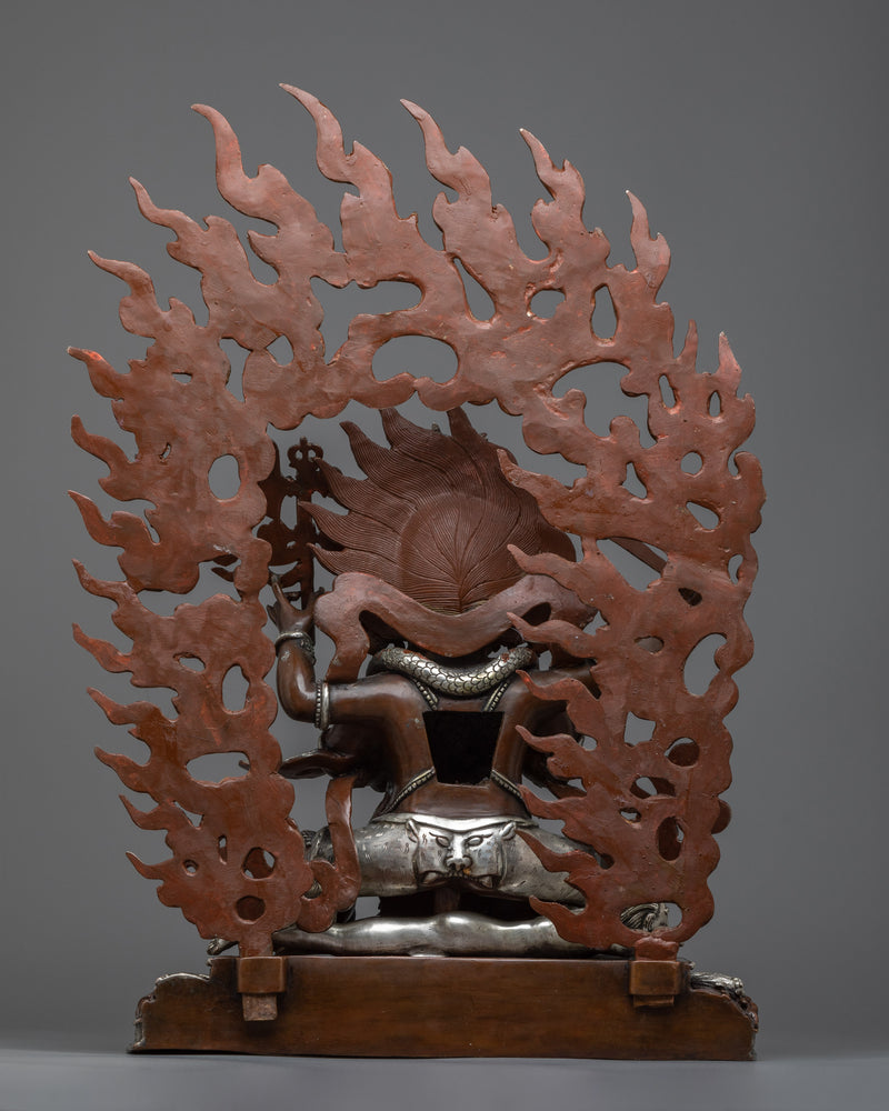 Silver Plated Four Armed Mahakala Statue 