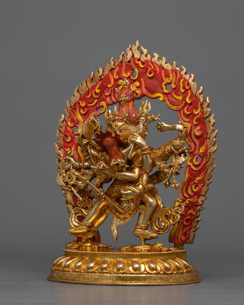 Twelve-Armed Chakrasamvara Statue | 24k Gold Sculpture with His Consort Vajravarahi