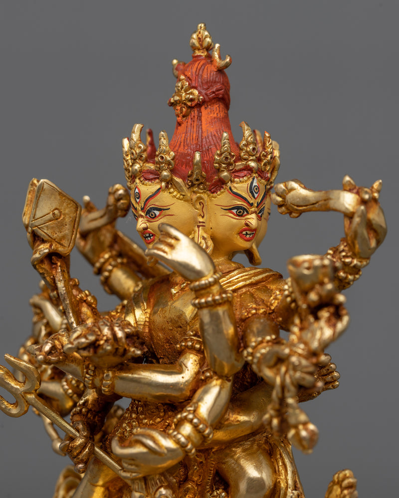 Twelve-Armed Chakrasamvara Statue | 24k Gold Sculpture with His Consort Vajravarahi