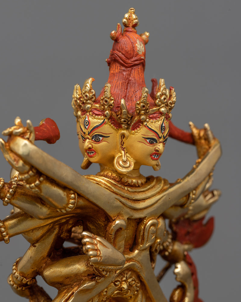 Twelve-Armed Chakrasamvara Statue | 24k Gold Sculpture with His Consort Vajravarahi