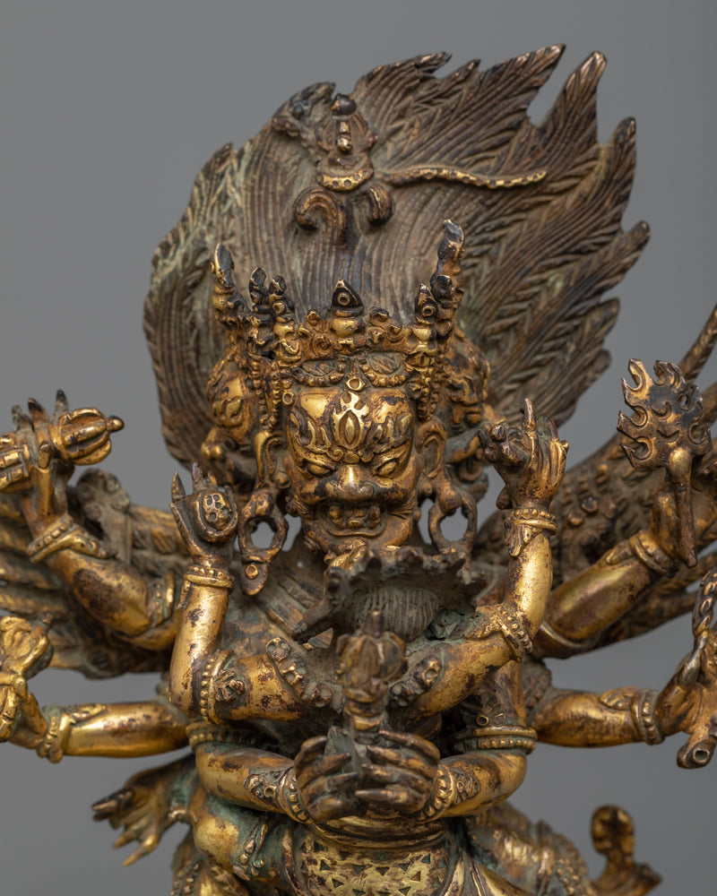 Vajrakilaya Antique Finished Statue | Tibetan Dorje Phurba Yab-Yum Sculpture