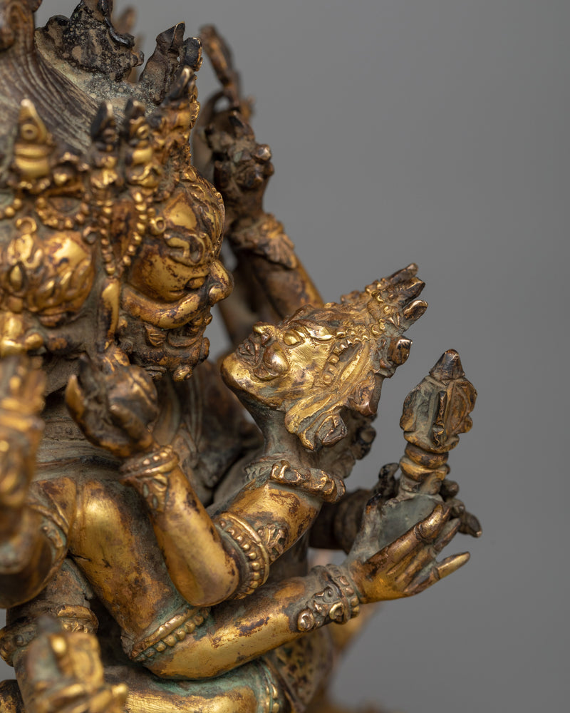 Vajrakilaya Antique Finished Statue | Tibetan Dorje Phurba Yab-Yum Sculpture