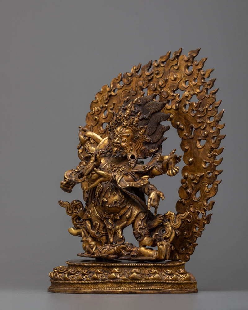 Six Armed Mahakala Antique Finish Statue | Handmade 24k Gold Gilded Artwork