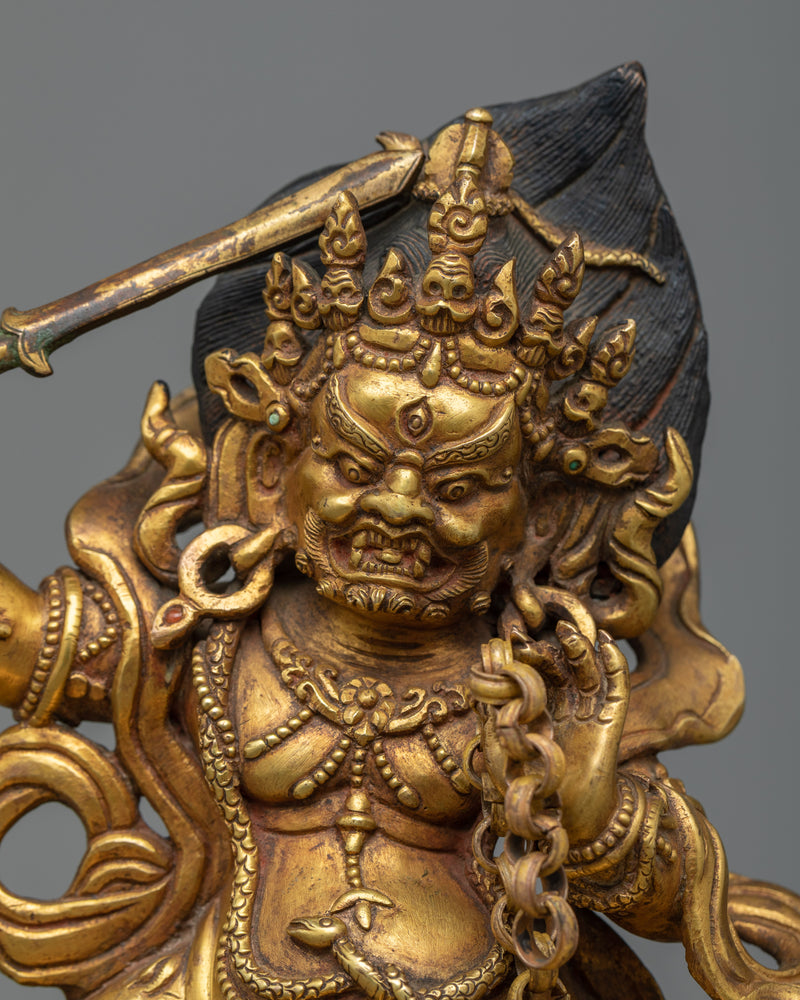 Wrathful Mahakala Statue | 13.3 Inch Dharmapala Antique Finished Sculpture