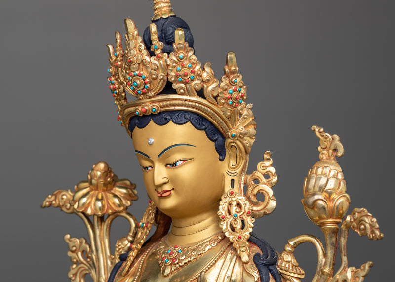 19 Inch Green Tara Statue | Handmade Figure of Female Buddha