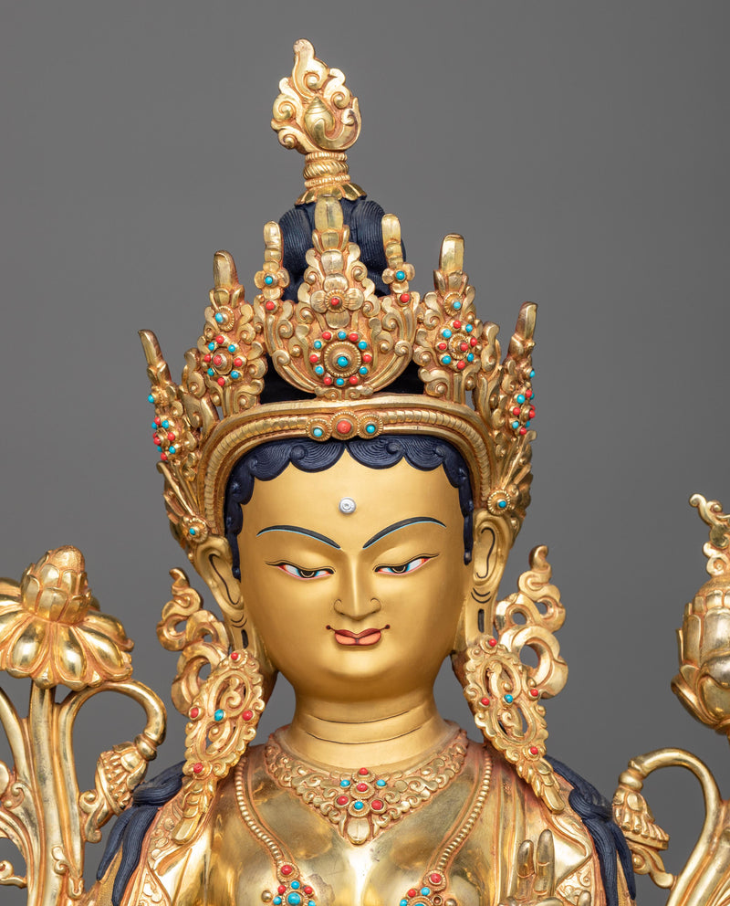 19 Inch Green Tara Statue | Handmade Figure of Female Buddha