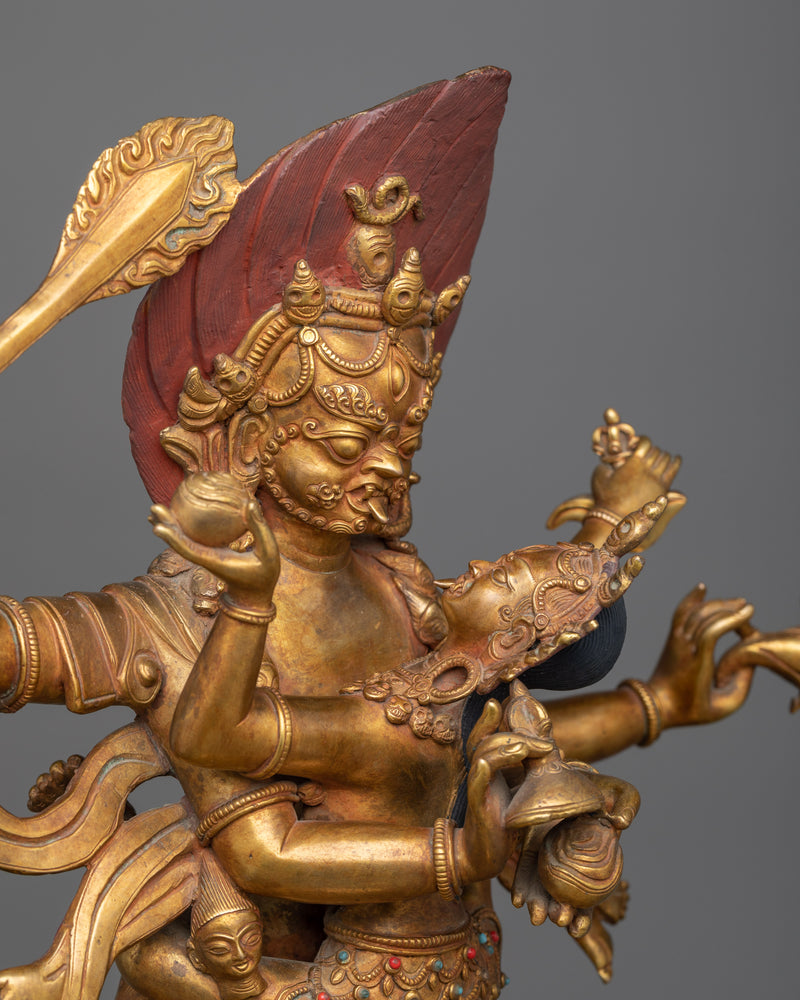 Large Four Armed Mahakala Statue | Antique Finished Wrathful Figure