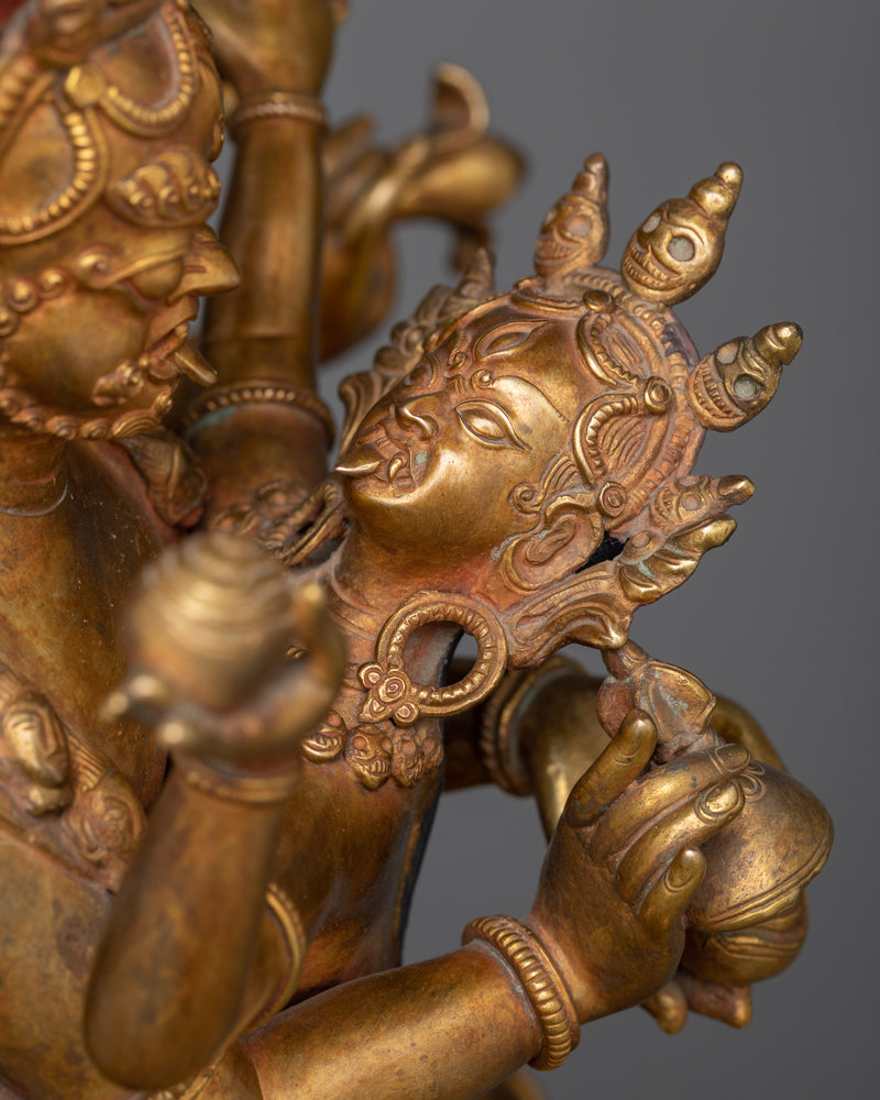 Large Four Armed Mahakala Statue | Antique Finished Wrathful Figure