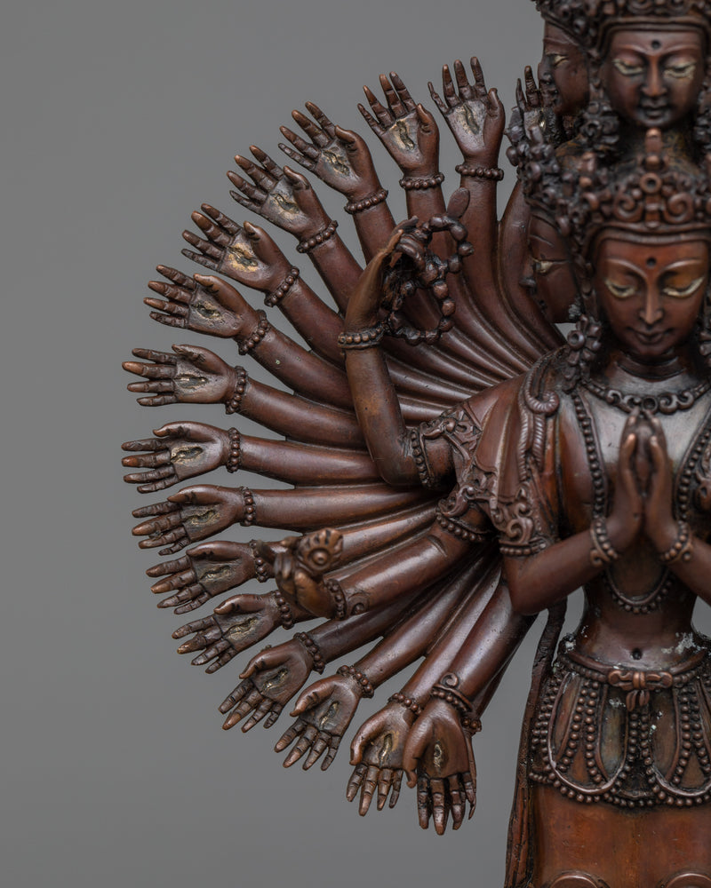 1000 Arm Chenrezig Sculpture | Handmade in Copper Compassionate Bodhisattva